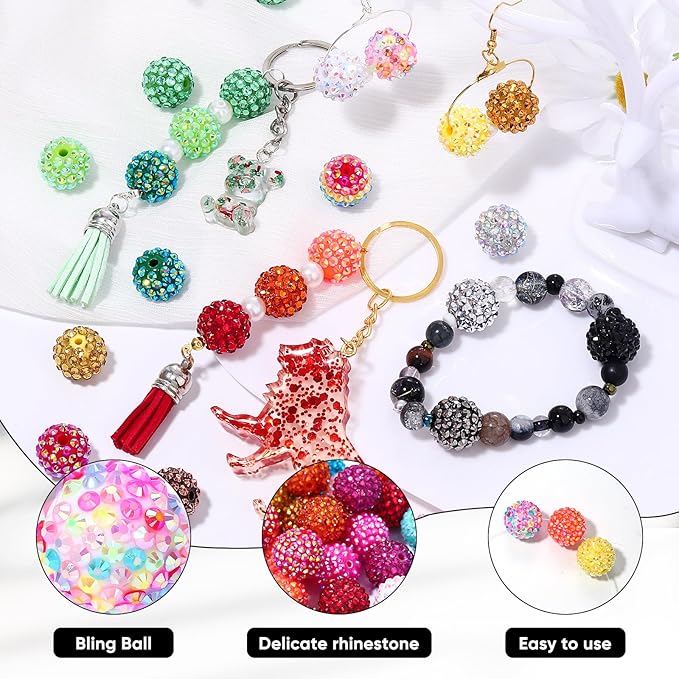 160pcs 16mm Rhinestone Beads for Craft, 32 Colors DIY Round Crystal Disco Ball Resin Rhinestone Chunky DIY Spacer Beads, for Pens, Jewelry Making, Bracelets, Necklace
