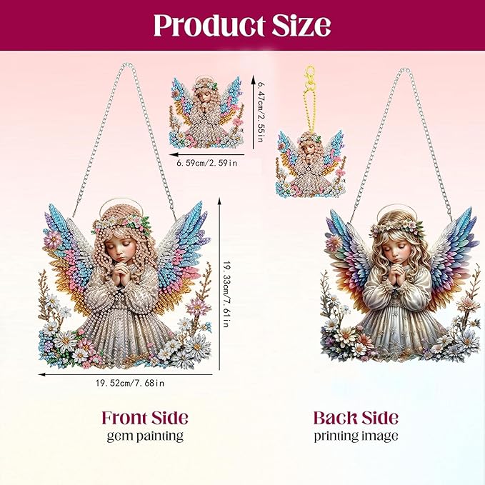 Masendp Easter Diamond Painting Hanging Decoration Kit, DIY Angel Special-Shaped Rhinestone Window Hanging Kit, Suitable for Home and Garden Wall Decor Gifts