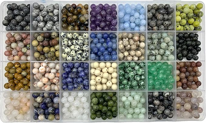 1260pcs 6mm Natural Round Stone Beads,Multiolor Crystal Energy Stone,Loose Gemstone Accessories Hole Size 1mm,DIY Smooth Beads Necklace Bracelet for Jewelry Making (6mm 28Color 01 Material-A)