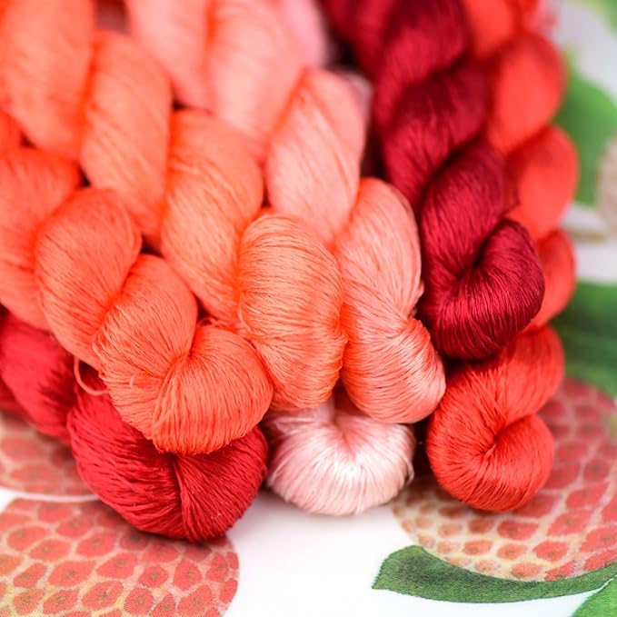 Natural Silk Thread – 13 Colors, 110m Each, Handmade Silk Embroidery Floss for Hand Embroidery, Cross-Stitch, and Needlework Projects