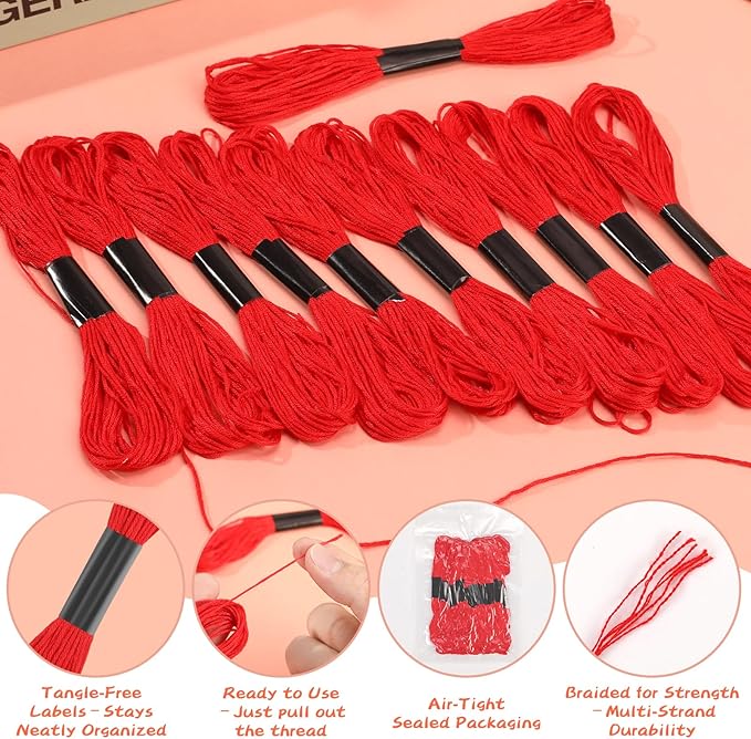 Red Embroidery Floss: Embroidery Thread 120 Yards Friendship Bracelet String Cross Stitch Cotton Yarn for DIY Bracelet Making