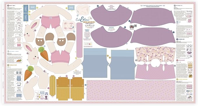 Doll Sewing Panel for Intermediate Skills - with Video Instructions - Cut & Sew Fabric Panel Doll with Clothes: Dress Me Bestie Bibby Bunny