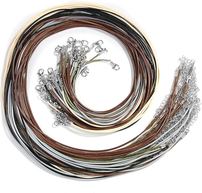 Necklace Cord, Paxcoo 50Pcs Necklace String Rope with Clasp, 24 Inch Waxed Cotton Cord Necklace Bulk for Charms Pendants, Bracelets, Necklaces, Jewelry Making Supplies and Beading Supplies