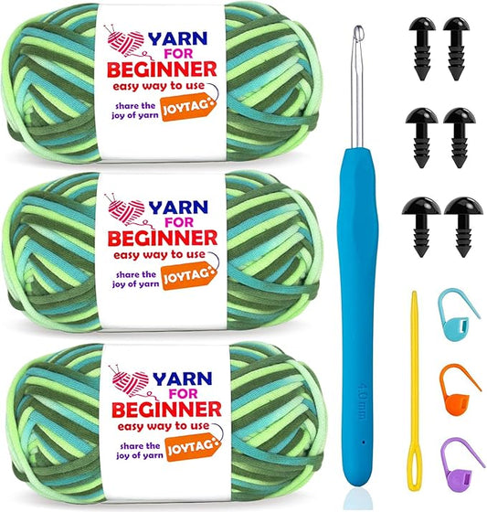 3 Pack Rainbow Beginner Crochet Yarn for Crocheting and Knitting Multicolor Cotton Crochet Yarn for Beginners(Green Tone)