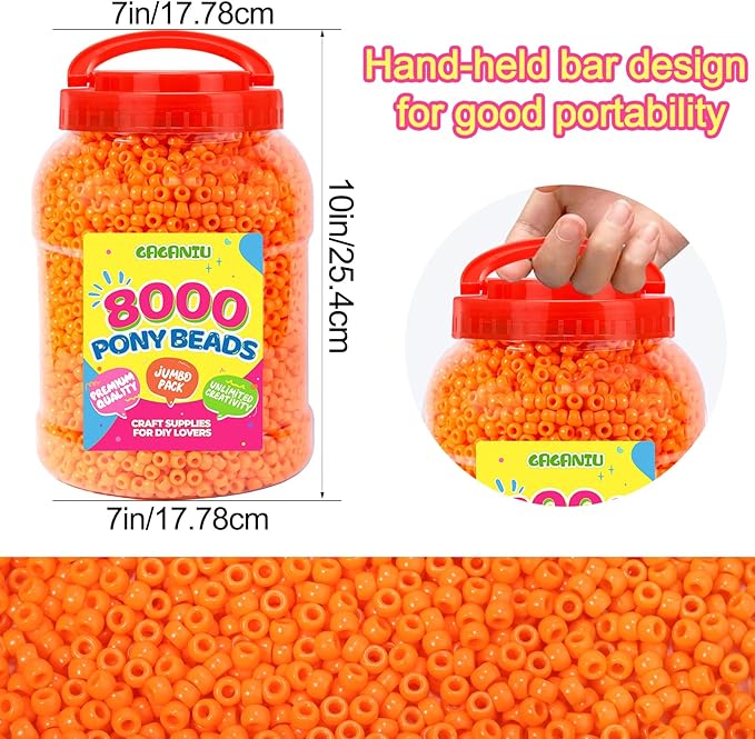 8000 pcs pony beads bulk for bracelet orange plastic beads making for hair braiding diy crafts kandi jewelry key chains and ornaments decorations boxed