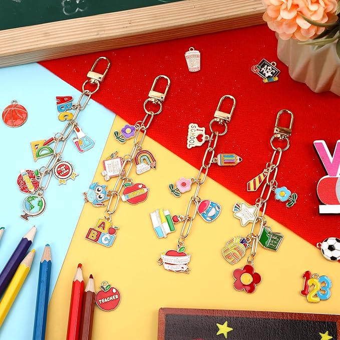 AUGSUN 189 Pcs Teacher Keychain Making Kit Teacher Keychain Craft Supply Kit Teacher Appreciation Gift Teacher’s Day Accessories for Back to School Graduation Thank You Gifts