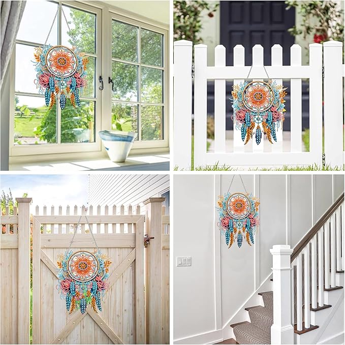 Reofrey Hanging Diamond Art Kits for Adults– 8x8Inch Dreamcatchers Hanging Ornament Acrylic Board Double Sided Pattern Crystal Diamond Art Suncatcher Pendant, for Home Window Decoration Handmade Gift