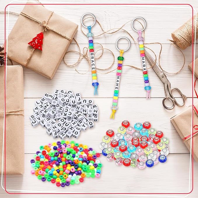 Landical 564 Pcs DIY Bead Keychain Kit Key Chain Making Craft Adjustable Letter Beads String Mama Gift Alphabet Bead Jewelry Key Ring Backpack Accessories for Party Favor(Classic,Candy Color)