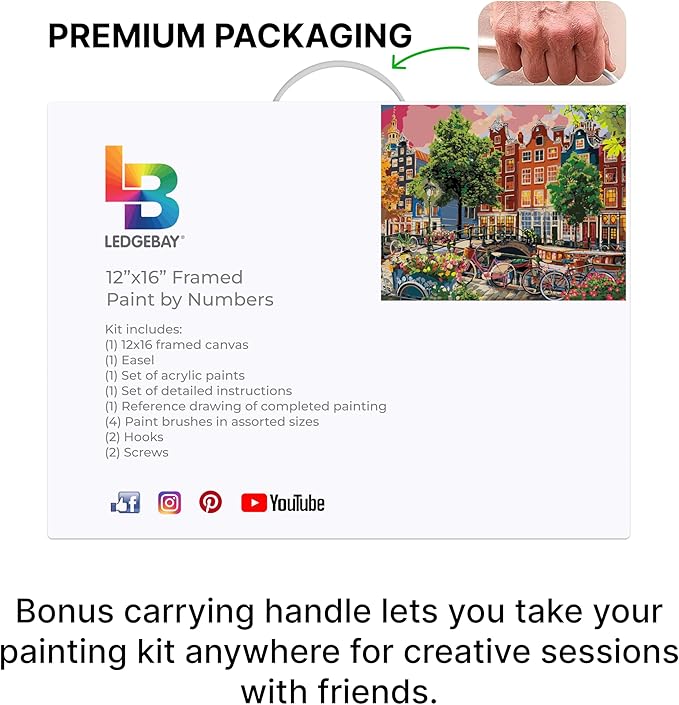 Ledgebay DIY Paint by Numbers Kit for Adults Framed Canvas Beginner to Advanced Paint by Numbers Kit Kits Include Acrylic Paint set Brushes&Tabletop Easel(Beautiful Sunset in Amsterdam 12"x16" Framed)