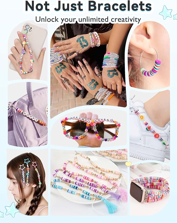 ARTDOT 5342 PCS Clay Beads for Friendship Bracelets Making Kit, 24 Rainbow Colors Jewelry Making Supplies Heishi Beads with Elastic String and Organizer Gifts