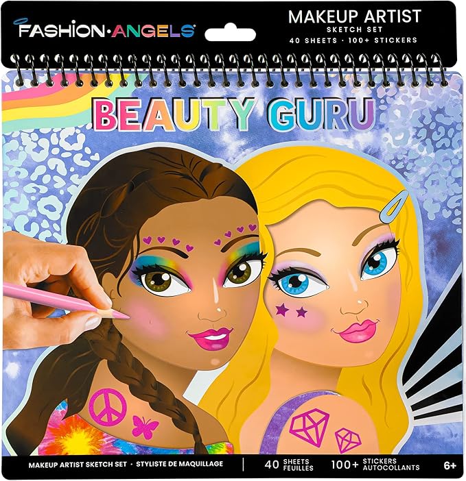 Fashion Angels Make-up & Hair Design Sketch Portfolio (11452) Sketchbook for Beginners, Sketchbook with Stencils and Stickers for Ages 6 and Up