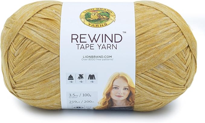 Lion Brand Yarn, Bulky Tape Rewind Yarn for Knitting and Crocheting, Citronella, 1 Pack