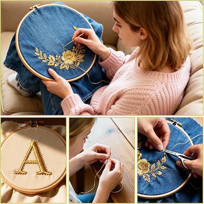 12 Skeins Metallic Embroidery Thread, Embroidery Floss Metallic Thread Glitter Threads String Cross-Stitch Threads for Sewing Making Yarn Hand Accessories(Gold)