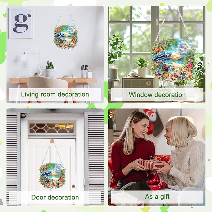MAXBYE DIY Diamond Art Kits for Adults Hanging Pendant Summer Beach, Painting Diamond Gem Art Hanging Kits for Beginners Gift Window Wall Door Decoration