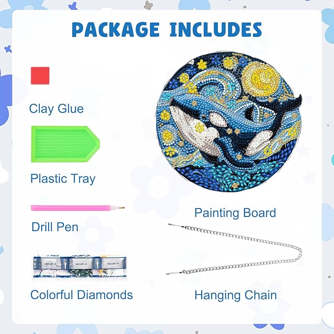 MAXBYE Whale Diamond Art Kits for Adults Hanging Ornament, DIY Special Crystal Diamond Painting kit, Double Sided Painting Kits for Beginners Gift Wall Home Decoration 8×8 Inch