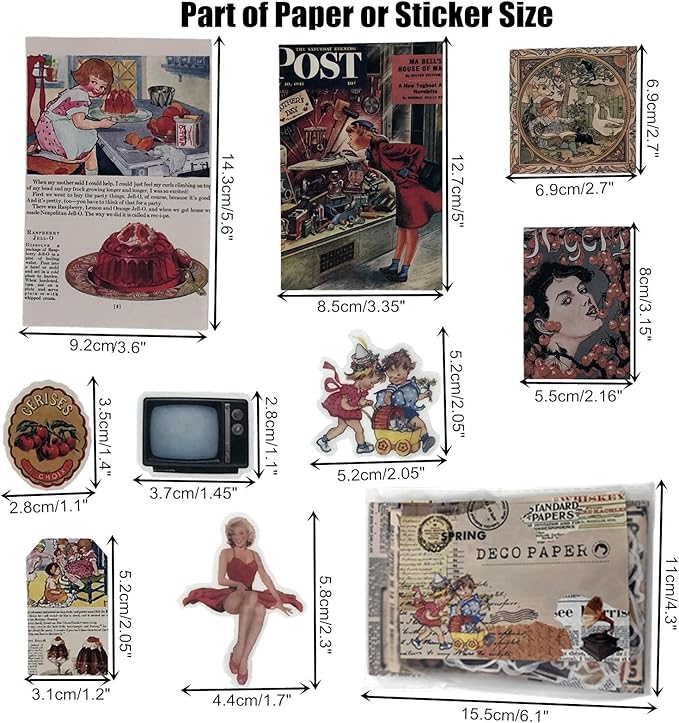 Esweny 200PCS Vintage Scrapbooking Supplies Kit for Journaling,Junk Journal Planners Aesthetic Cottagecore Room Decor Wall Art Collage Album (Retro Memory)