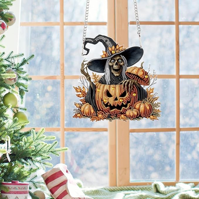 Diamond Art Painting Hanging Pendant, DIY Pumpkin 5D Special Shape Crystal Diamond Art Partial Mosaic Making Craft Wreath, Large Size Ornaments Home Wall Decor Window Decoration Handmade Gift