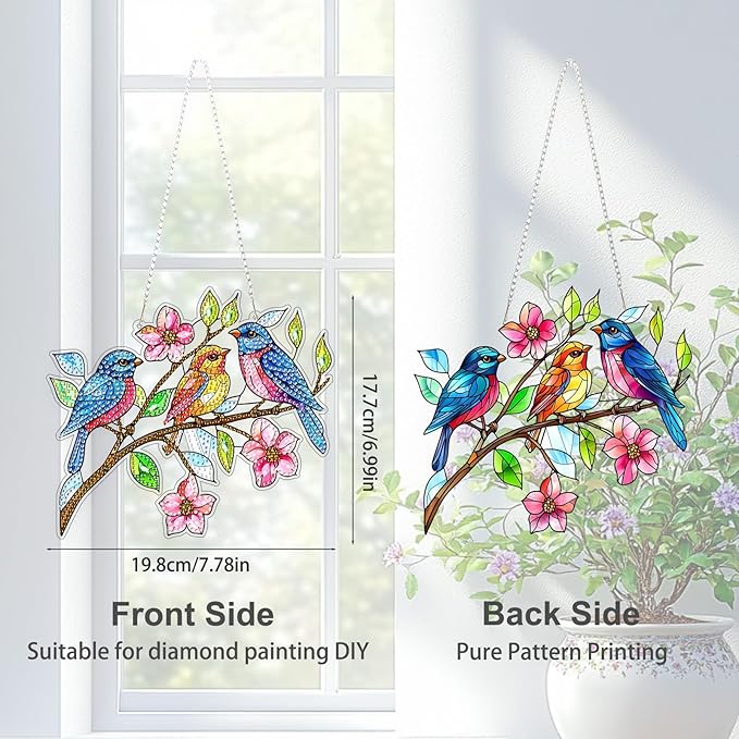 TOSTOG Diamond Art Hanging Kits for Adults, DIY Acrylic Diamond Paintings for Adults Window Pendant, Bird Diamond Art Kits, 5D Diamond Paintings Hanging Pendant Kit Gem Painting Wall Decor and Gift