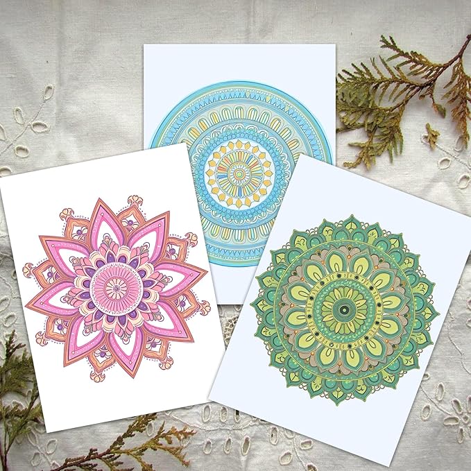 CKMOREL Spiral Bound Adult Coloring Book, Mandala Coloring Book for Adults, Thick Paper, 24 Pages, Single-Sided, Mindfulness Gift for Women