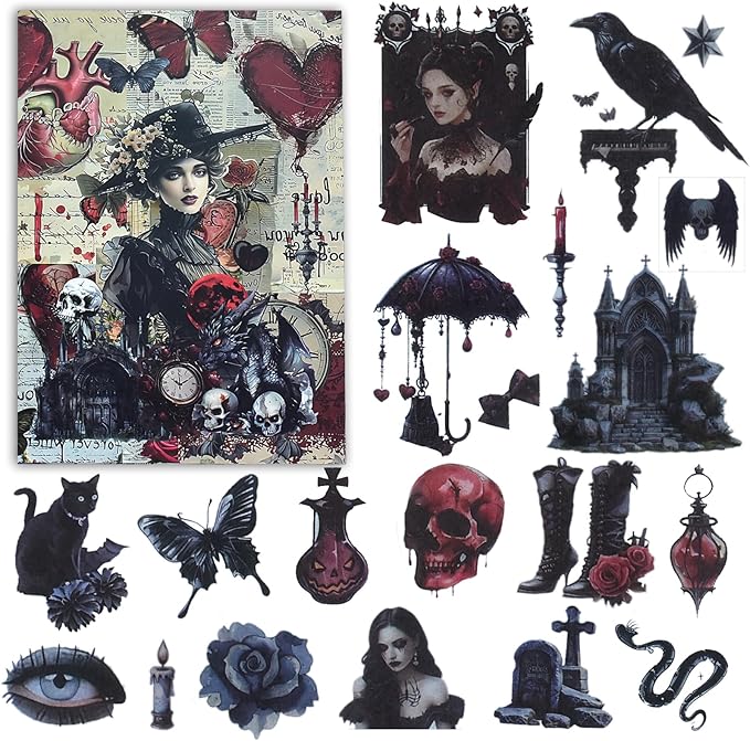 DAPUTOU 550PCS Vintage Scrapbook Stickers Books 24Sheets Vintage Butterfly Garden Flowers Gothic Stickers Kit for Scrapbooking Supplies Aesthetic Junk Journal Journaling Craft Halloween