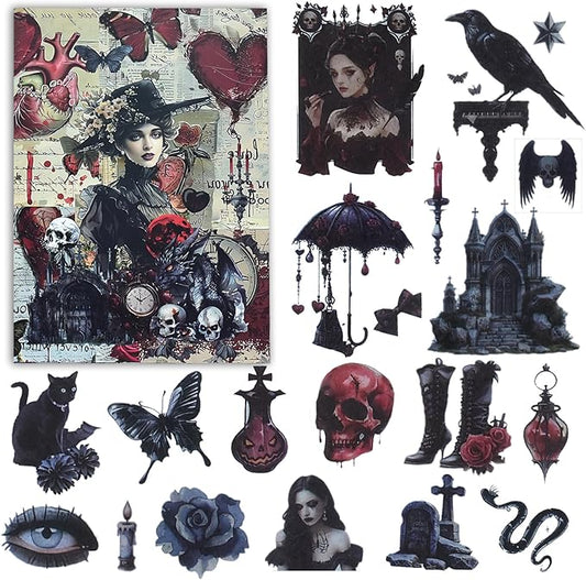 DAPUTOU 550PCS Vintage Scrapbook Stickers Books 24Sheets Vintage Butterfly Garden Flowers Gothic Stickers Kit for Scrapbooking Supplies Aesthetic Junk Journal Journaling Craft Halloween