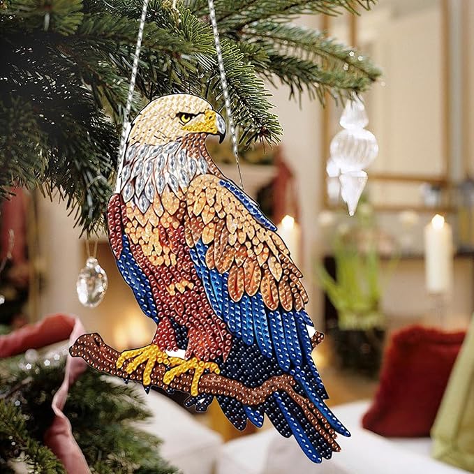 Auremi Eagle Diamond Art Painting Pendant Kits with Chain 5D Animal Diamond Art Hanging Kit DIY Diamond Crystal Window Door Hanging Pendant Kit for Adults Gift Wall Decor