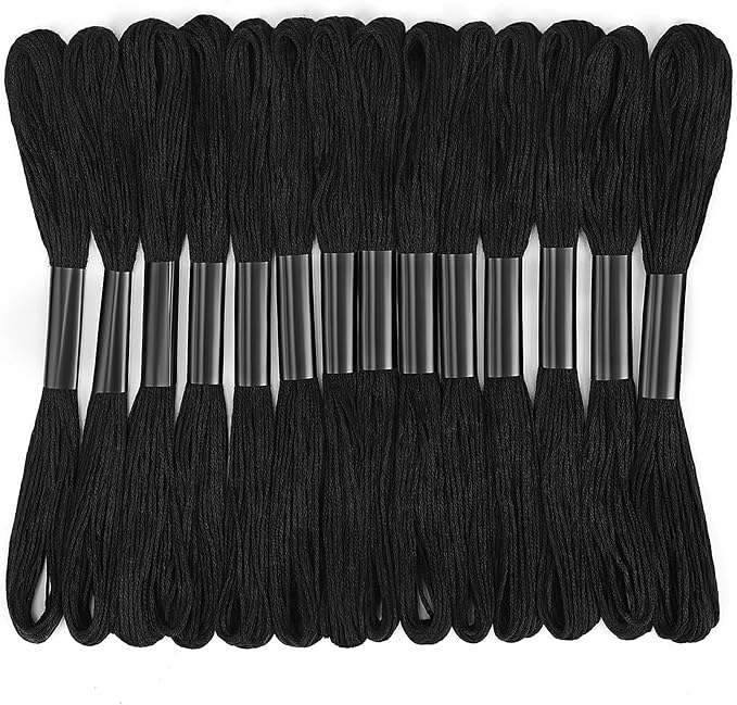 14 Skeins Black Embroidery Thread: Embroidery Floss 120 Yards Friendship Bracelet String Cross Stitch Cotton Yarn for DIY Bracelet Making