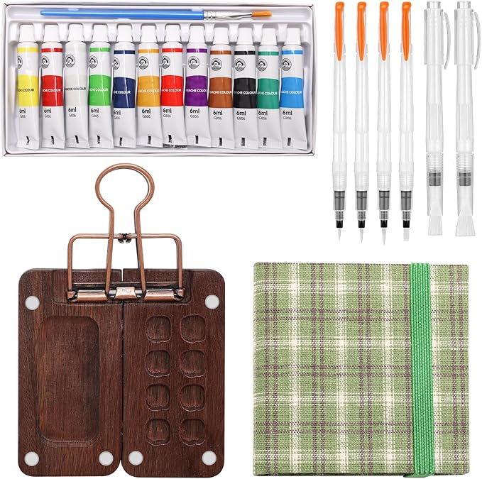 Boyistar Paint Palette Travel Kit, Mini Watercolor Paint Set, 2.36’’ Wooden Grid Paint Box for Painters Artists Students