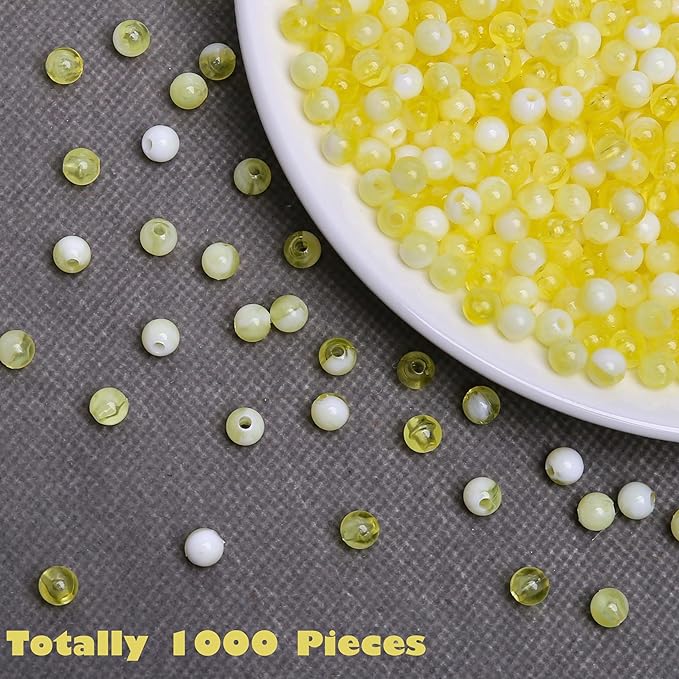 bonny boxx 1000pcs 6mm yellow jade round beads, smooth acrylic balls, plastic resin gumball bubblegum chunky beads for necklace & bracelet making, crafting supplies