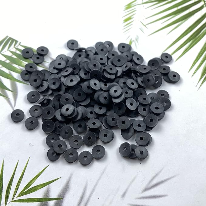 2000pcs Heishi Vinyl Beads Flat Round Polymer Clay Spacer Beads for Making Bracelet Necklace Earring Accessories DIY Handmade Craft(Black, 6mm)