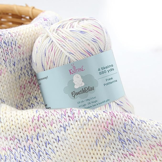 GentleBliss Soft Baby Yarn for Crocheting, 4 Skeins, 880Yds/400G, Free Patterns - Acrylic Baby Blanket Yarn for Knitting - Light Worsted 3 DK Weight - White Sunsets
