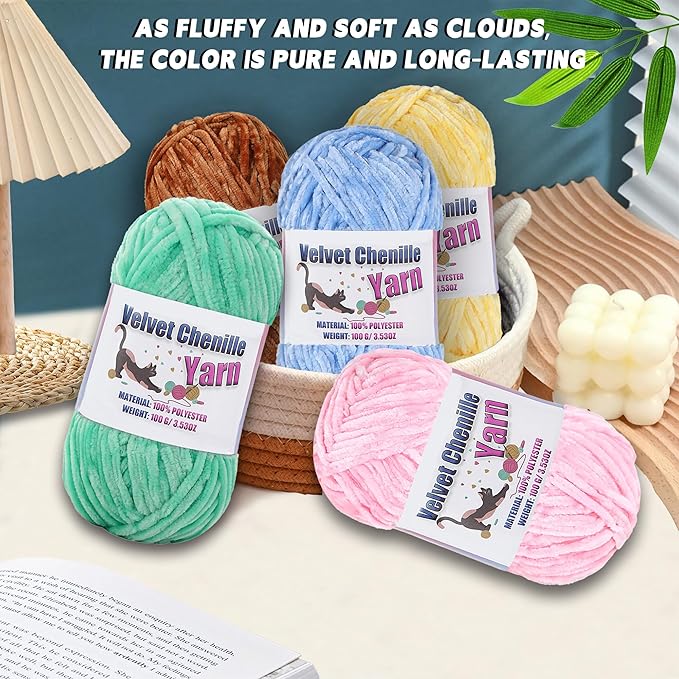 4 * 100g Fluffy Velvet Chenille Yarn for Crocheting and Knitting, Handcrafts Weaving Soft Chenille Yarn for Crocheting Clearance, Used for Making Baby Yarn Blanket, Clothes, DIY Craft (Peach)