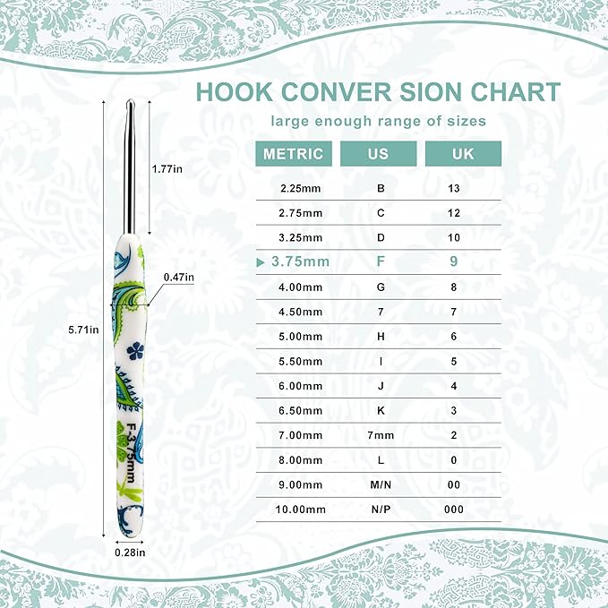 3.75mm Looen Crochet Hook, Ergonomic Handle for Arthritic Hands, Soft Rubber Grip Extra Long  Knitting Needles for Crochet Beginners, Knitting Enthusiasts (3.75mm)
