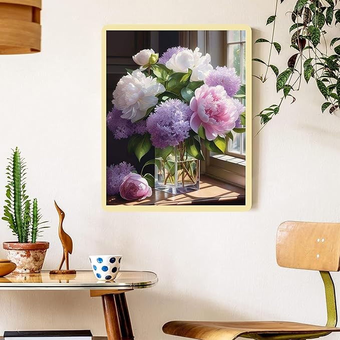Peony Paint by Numbers for Adults with Framed Canvas-with Wooden Easel,Paint by Number on Canvas Vase Flowers,DIY Acrylic Oil Painting Kits with Brushes Nice Gift Box for Home Wall Decor(12x16inch)