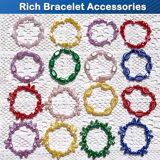 1170 Pcs ABS Imitation Pearl Beads for Jewelry Making, Assorted Heart Star Bowknot Circle Flower Aesthetic Cute Bead for Bracelet Necklaces Earrings Key Chains DIY Phone Charm Crafts (Blue)