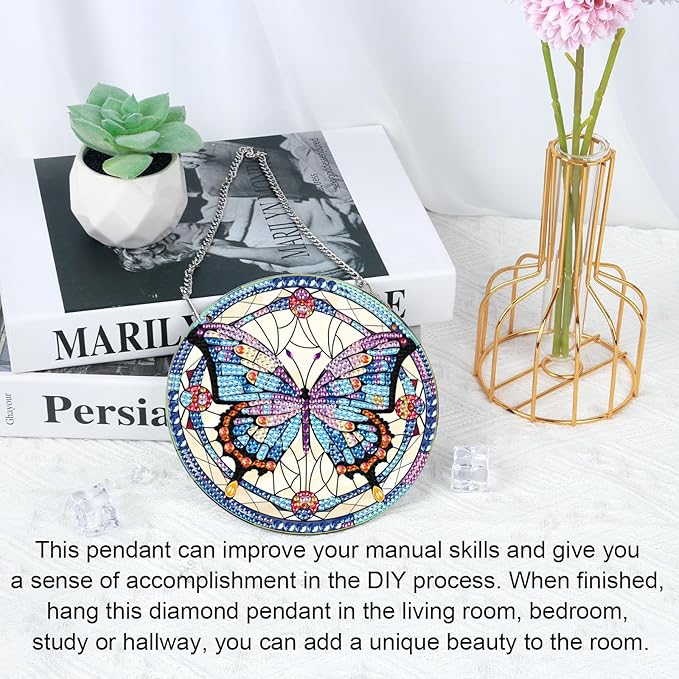 Tontut Diamond Painting Hanging Decoration Kits, Adult Beginner 5D Butterfly Diamond Art Painting, DIY Special Shape Diamond Craft Wall Garden Decoration, Gifts
