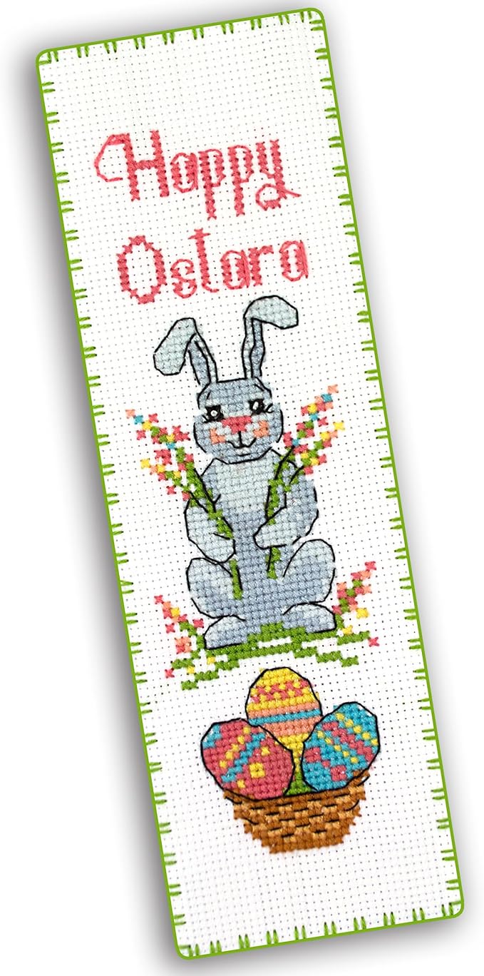 Povitrulya Cross Stitch Bookmark Kit Wheel of The Year: Ostara – Counted DIY Embroidery Set for Adults & Beginners, Bunny Easter Spring Equinox Pagan Wiccan Floral Gift