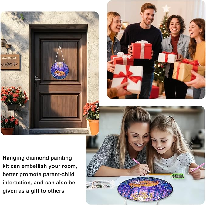 TOSTOG Fox Diamond Art Hanging Kits for Adults, Purple Jungle Diamond Painting for Adults Window Pendant, Special Shape Diamonds Diamond Painting Hanging Pendant Kit for Wall Home Decor Gift