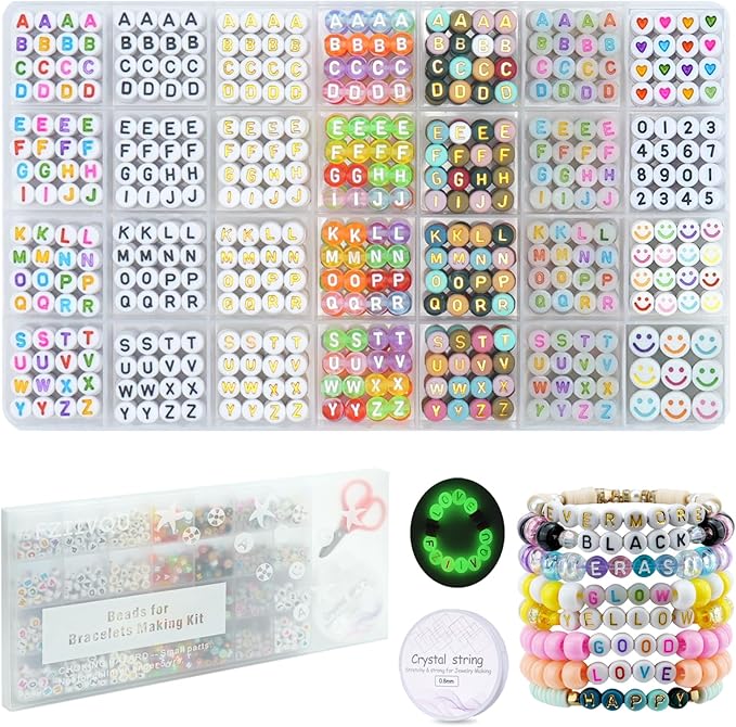 1400 Pcs Letter Beads Kit, 28 Styles White Acrylic Alphabet Beads Letter Beads for Jewelry Making wiht Number Beads Heart Beads Friendship Bracelet Kit