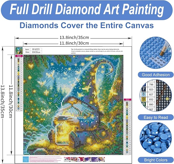 Camocin Diamond Art Kits for Adults Gnomes, 5D Gnome Diamond Painting Kits for Adults Beginners, DIY Gnome Full Round Dots Drill Gem Art Kit for Gift Home Wall Decor 14 x 14 Inch
