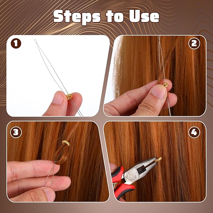 Sibba 10pcs Hair Extension Loop Threader Tools, Needle Threader Wire Pulling Hook Tool, Hair Crochet Latch Hook Bead Device Tool for Link Rings Beads Braid Hairs Tinsel, Feather Extensions Supplies
