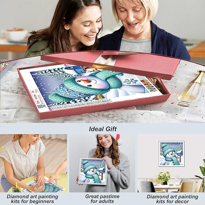 SJUTOUCI Snowman Diamond Art Kits for Adults, Diamond Painting Kits for Beginners, 5D Round Diamond Dots Gem Craft Art Home Wall Decor 12x12 inch, Winter