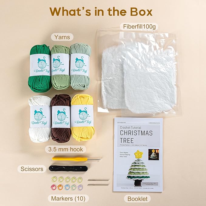 DoodleTwyst Crochet Kit for Beginner – DIY Crochet Kit with Yarn & Tools – Fun Crochet Kits for Adults (Christmas Tree)