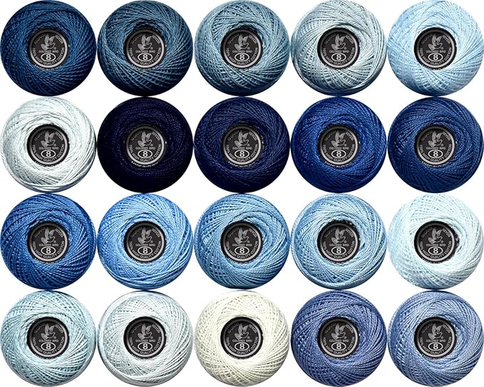 Soft 20 Colors Classic Crochet Thread 20 Pack,100% Cotton (Grey Blue-160-3750)