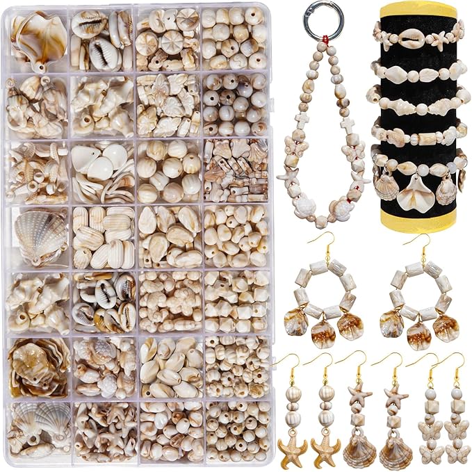 680+Pcs Ocean Beads for Bracelets Making Kit, Imitation Boho Ocean Beach Shell Bead Charms Starfish Beads Summer Sea Dangle Pendant for Jewelry Making Necklace Earring Bracelet Anklet DIY Craft