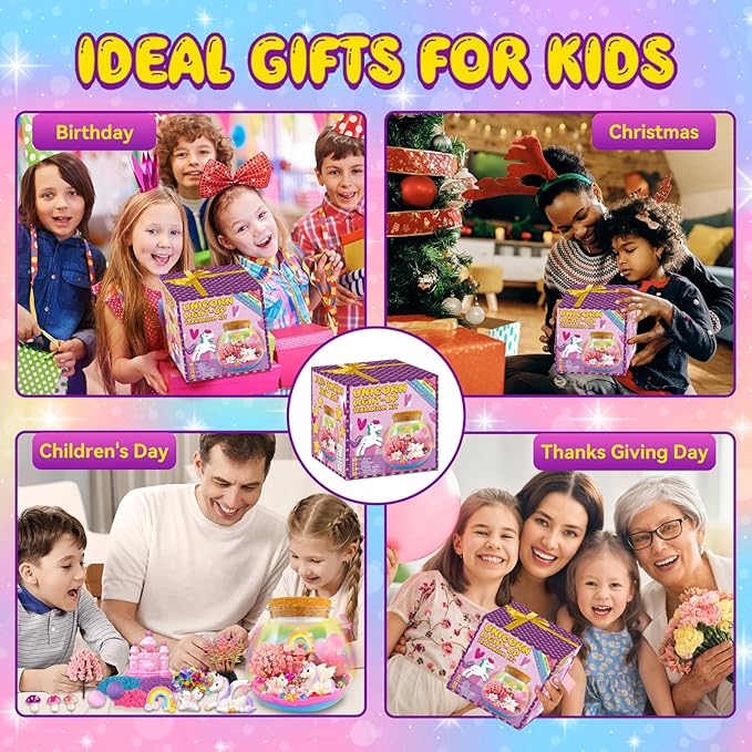 7july unicorn terrarium crafts kit for kids-led night light up & remote unicorn birthday gifts toys for girls ages5 6 7 8 9 10 year old-christmas gifts for girls