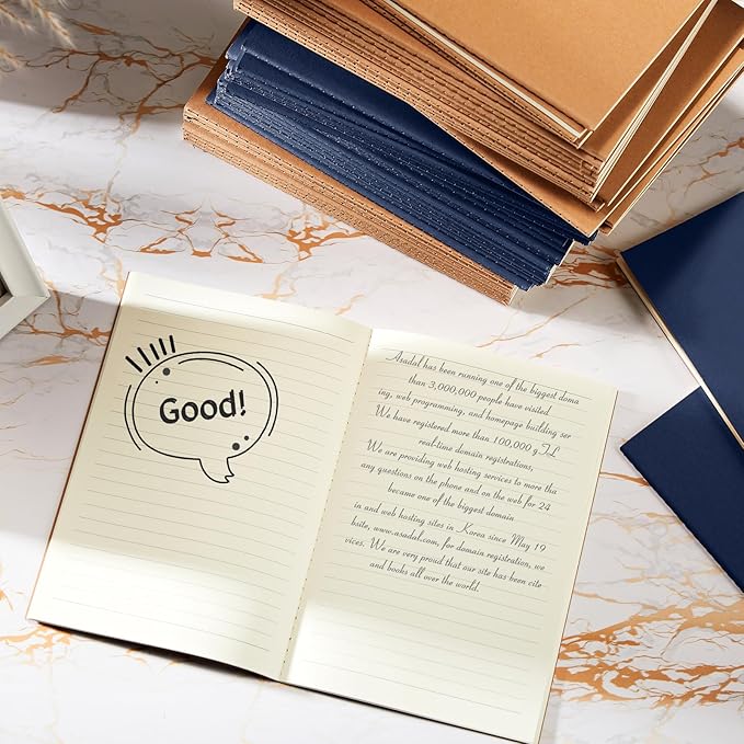 mimorou 100 pcs journals notebooks bulk - kraft softcover a5 small notebooks 5.5 inch x 8.3 inch notepads with 60 page 30 sheet for writing sketch travel office supplies(brown, navy,lined)