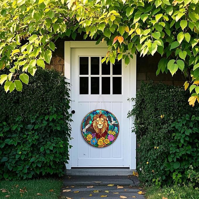 Zariocy Hanging Diamond Art Ornament Lion Kits for Adults – Special Crystal Double Sided Pendant, DIY Animal Diamond Painting Acrylic Board Window Pendants Home Garden Wall Hanging Decor 8x8 inch
