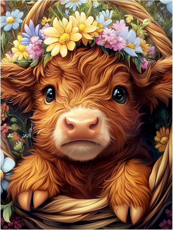 Reivworl Highland Cow Diamond Art Kits for Adults, Highland Cow Diamond Painting Kits, Gem Art Kit for Gifts and Home Interior Decor 12x16 Inch