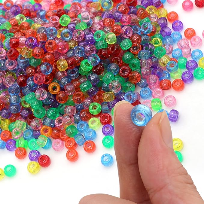 gmma clear glitter pony beads for friendship bracelets for jewelry making 1000 pcs 6x9mm transparent plastic colourful beads for diy bracelet necklace party decoration supplies